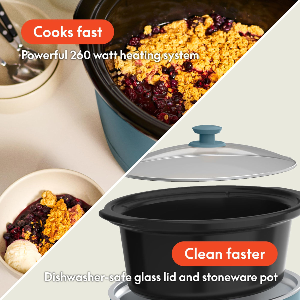 BELLA slow cooker with cool-touch handles for safe, comfortable use.