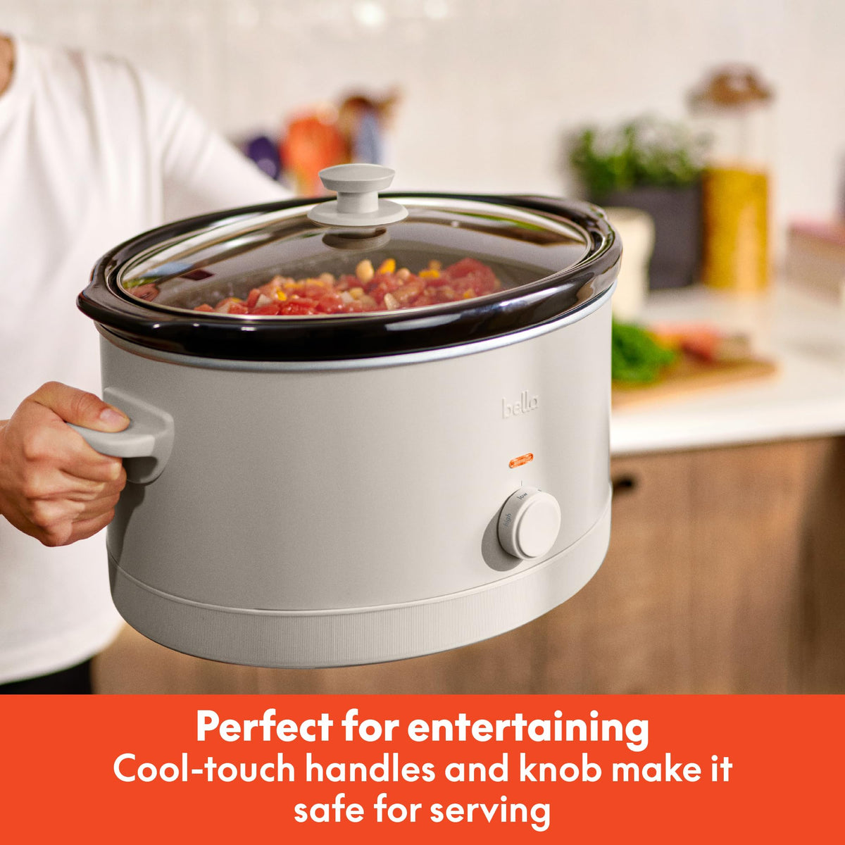 BELLA cool-touch handles reduce burns when lifting a hot pot