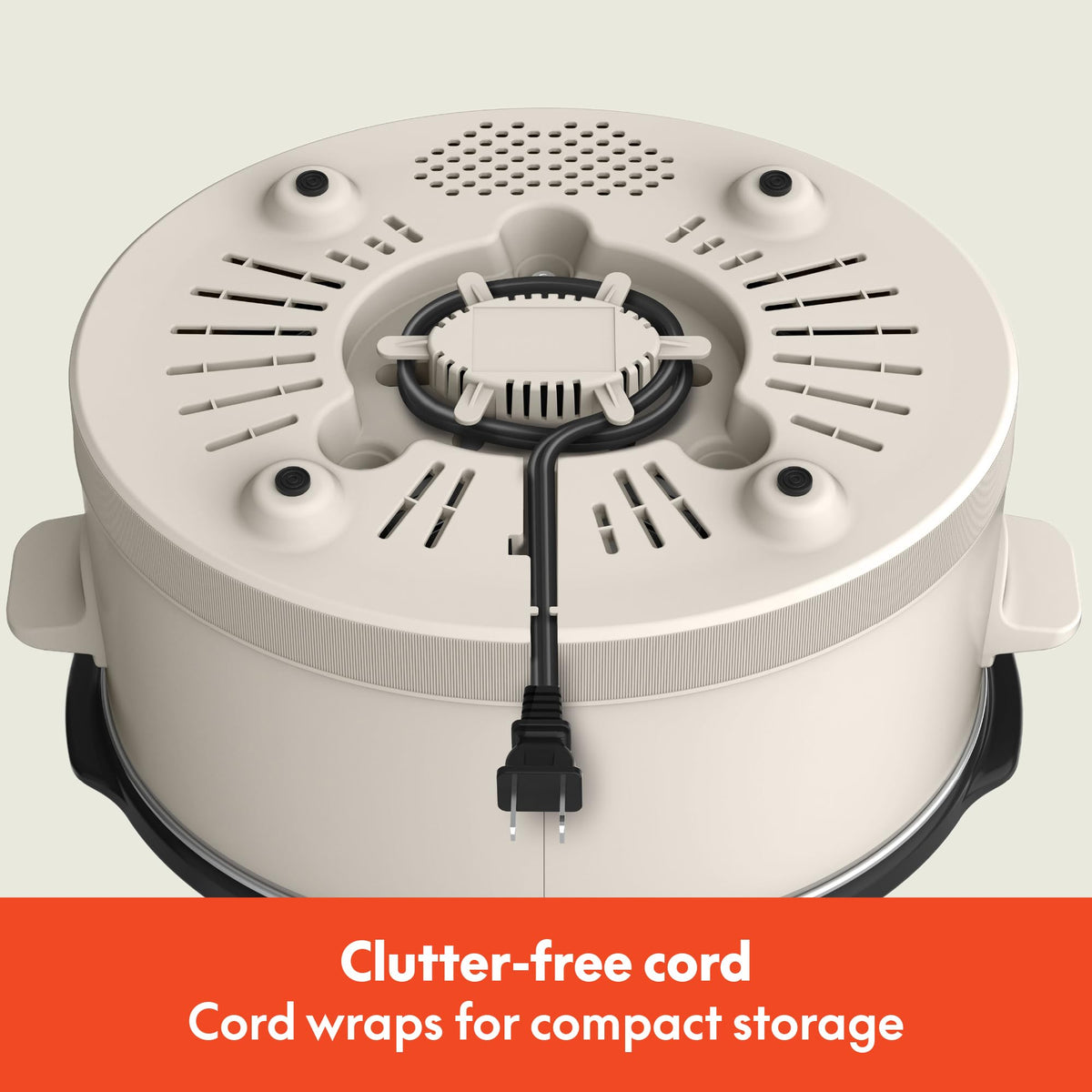 BELLA cord wrap keeps cords tidy for compact storage