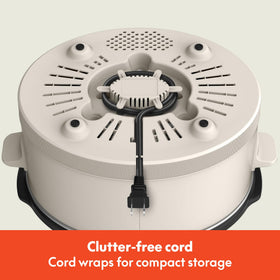 BELLA cord wrap keeps cords tidy for compact storage