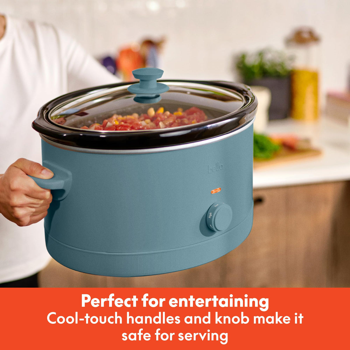 BELLA dishwasher-safe stoneware pot simplifies cleanup after meals.