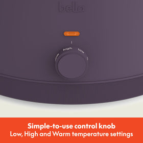 Bella slow cooker with a glass lid to monitor meals without heat loss.