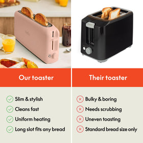 Bella auto-centering guides ensure even browning every time