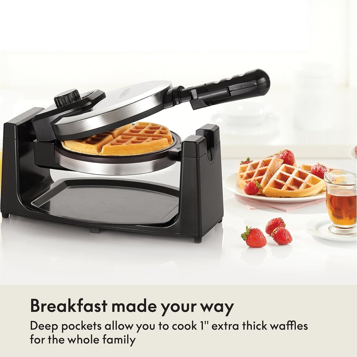 BELLA Classic rotating waffle maker deep pockets hold toppings evenly