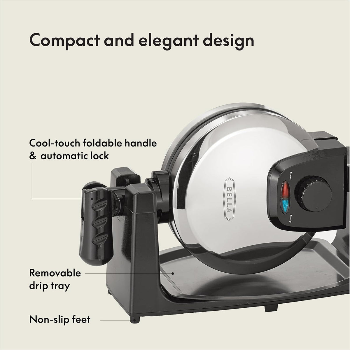BELLA Classic rotating waffle maker removable drip tray for easy cleanup