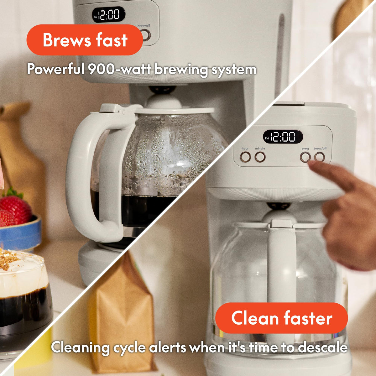 BELLA coffee maker auto shutoff highlights safe, energy-saving performance.