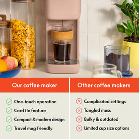 BELLA removable filter and pod adapter for easy ground coffee or pod use.