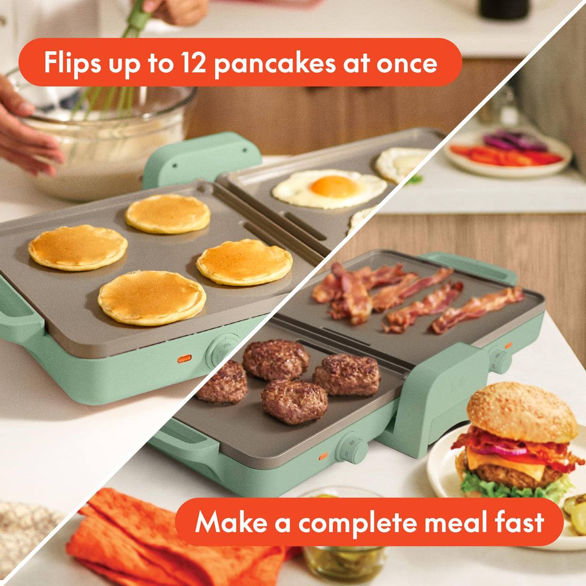 Bella cool-touch handles for safe handling while cooking