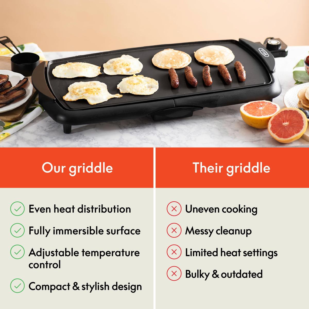 Bella cool touch handles keep hands safe during hot griddle use.