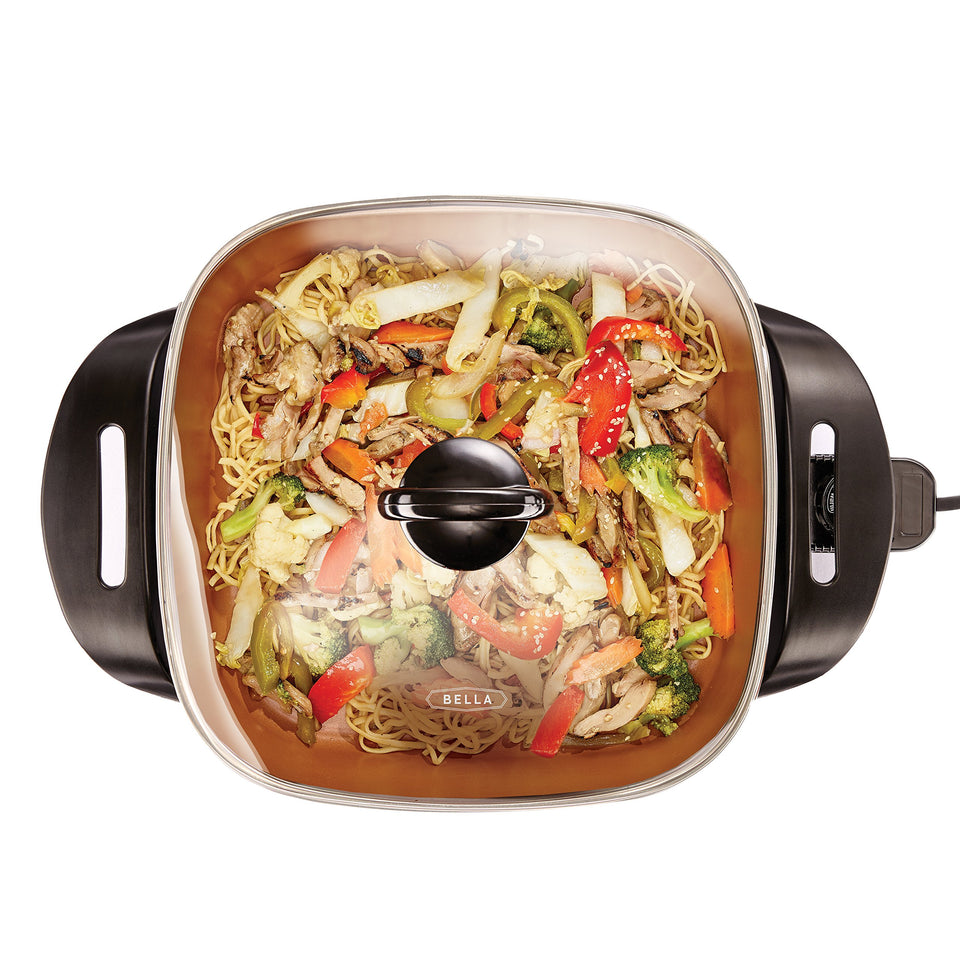 BELLA Copper 12x12 skillet showcases versatile cooking space for family meals.
