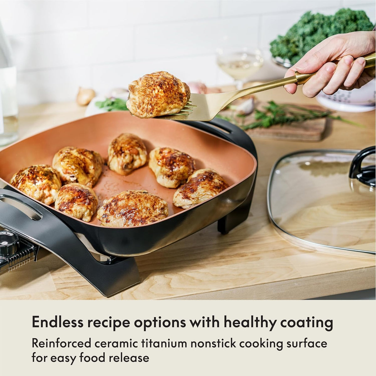 BELLA cool-touch handles stay comfy while moving hot pans from stove to table.