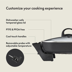 BELLA skillet's removable heating probe offers precise temperature control for diverse recipes.