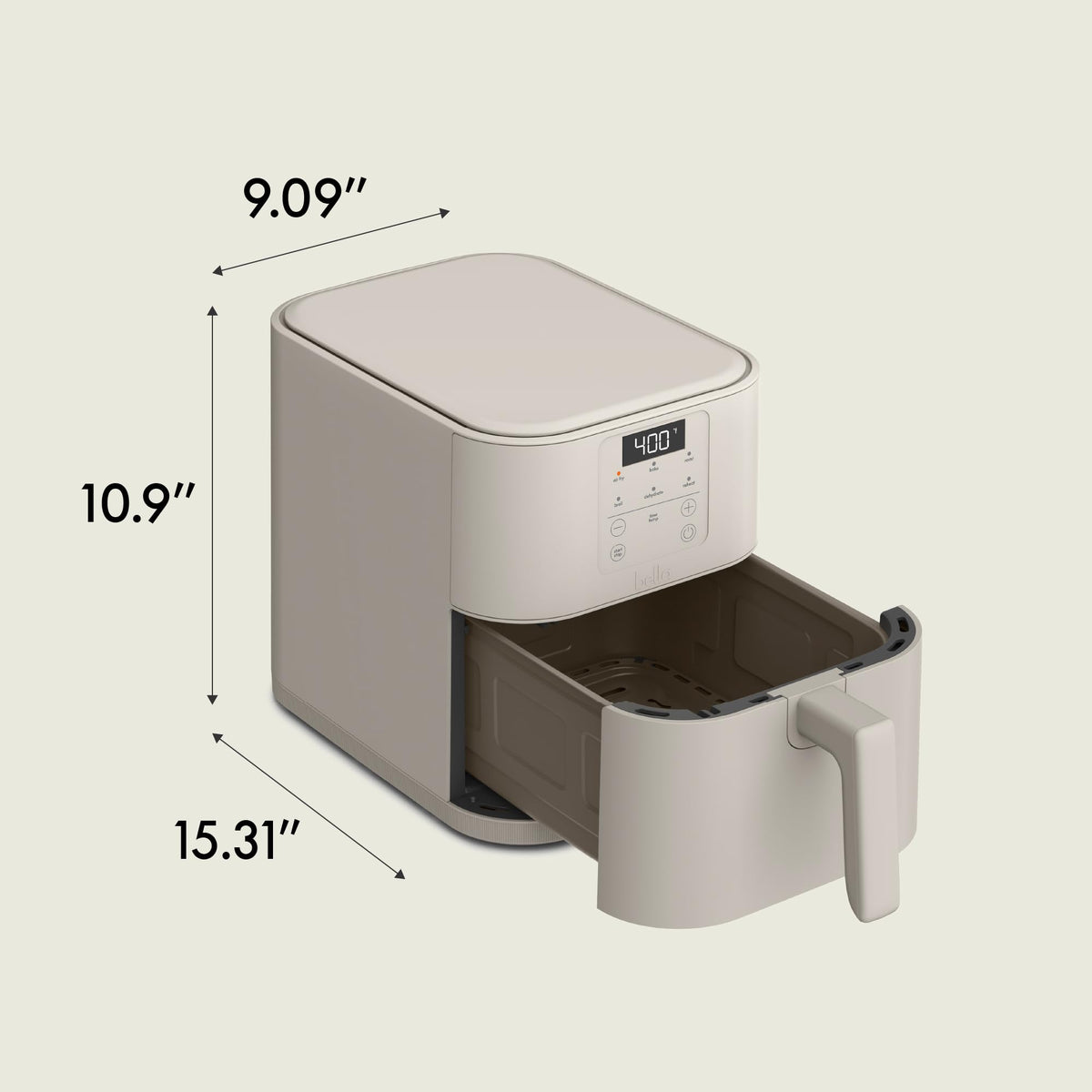 BELLA dishwasher-safe basket and tray for quick cleanup.