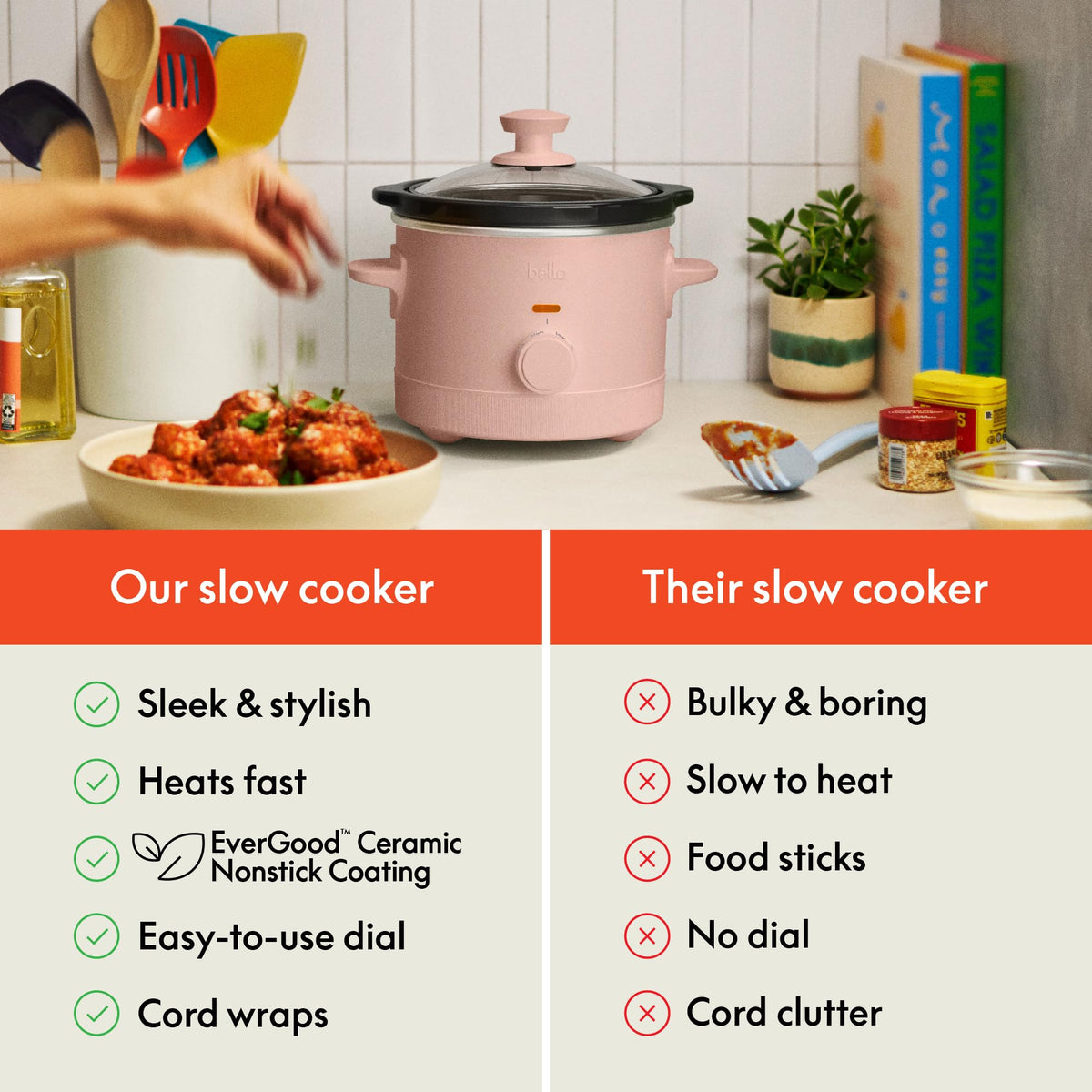 BELLA dishwasher-safe stoneware pot simplifies cleanup after meals.