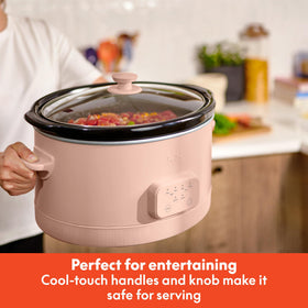 BELLA dishwasher-safe stoneware pot and tempered glass lid for easy cleanup.