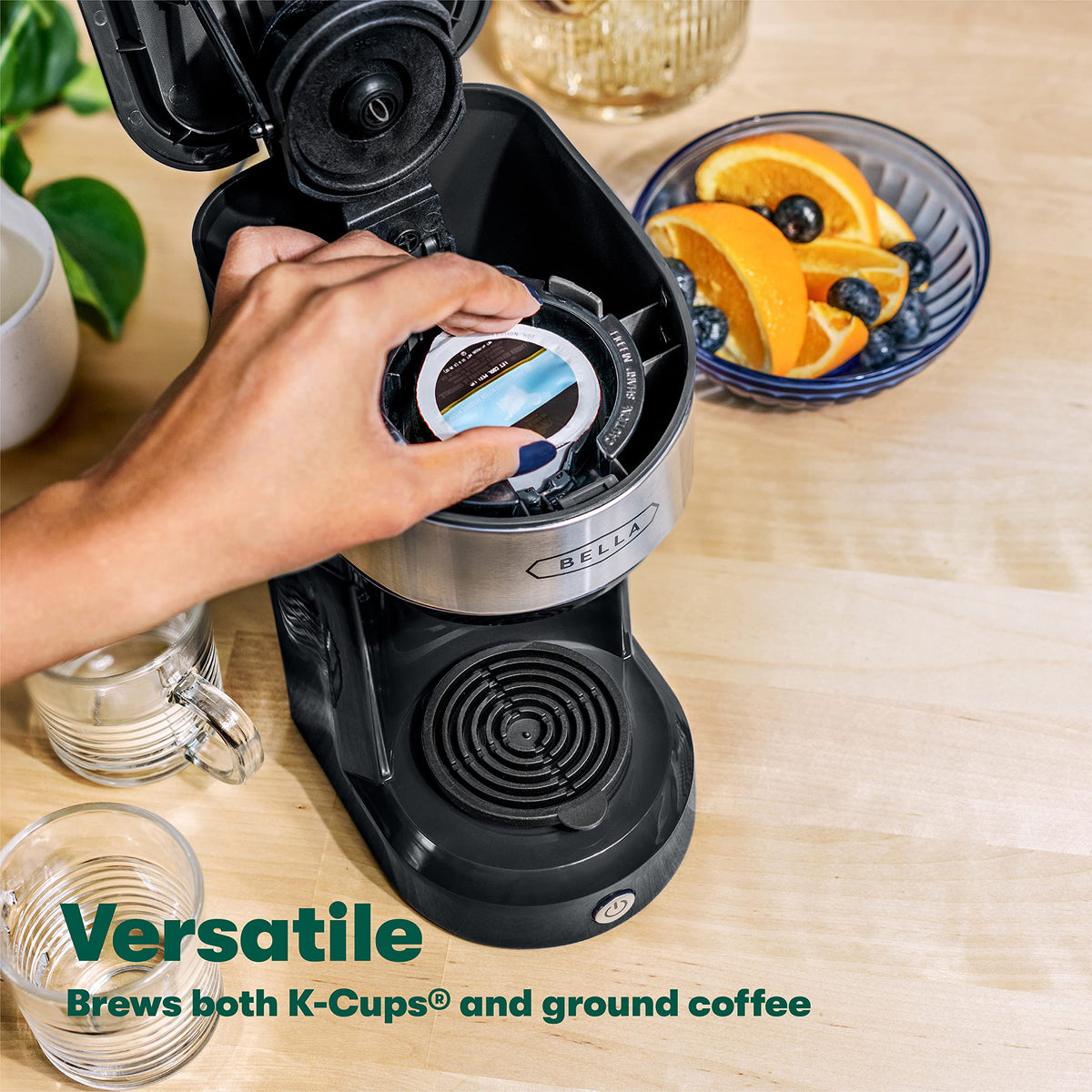 Bella Dual Brew 14oz capacity with large cup ready from one touch.