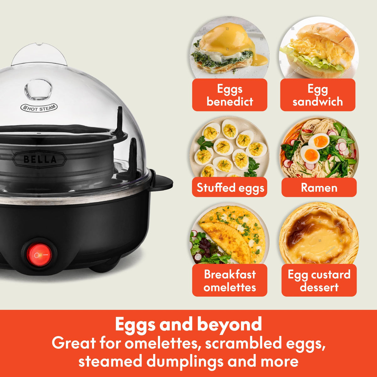 BELLA egg cooker dishwasher safe lid and trays for easy cleanup