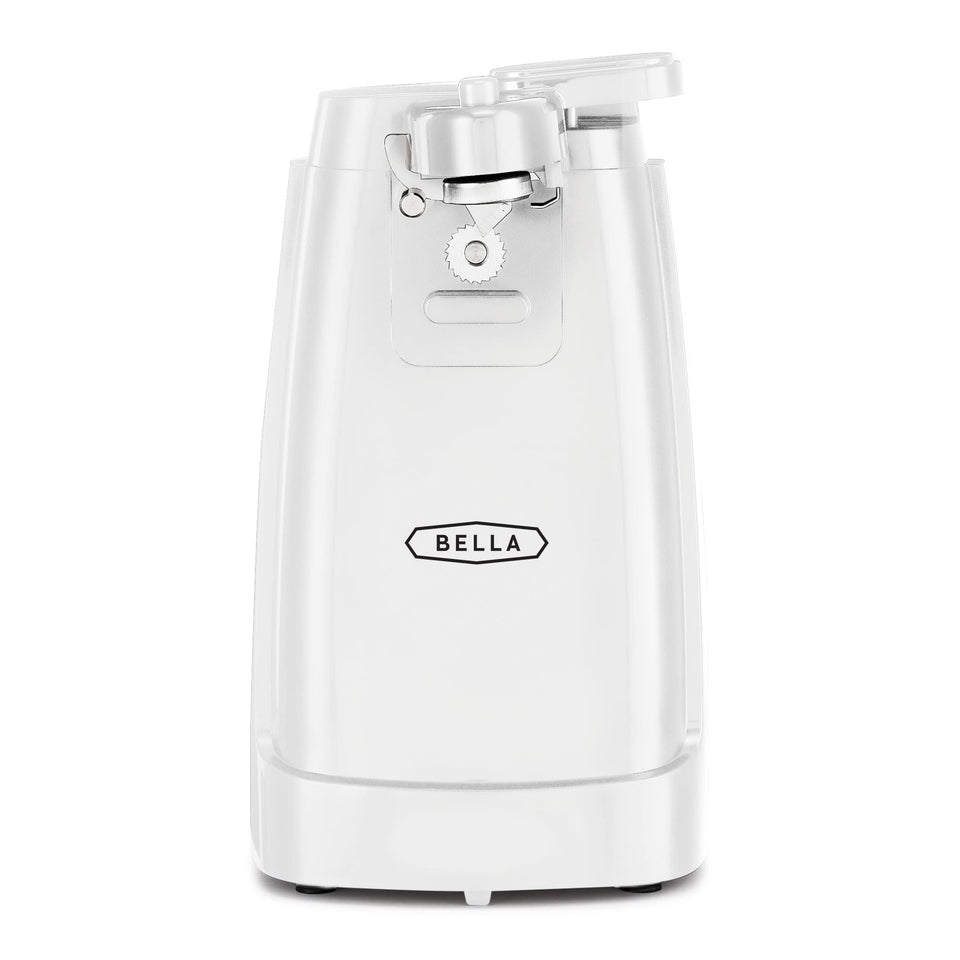 BELLA electric can opener autoturn in action, easing cans of all sizes with one touch.