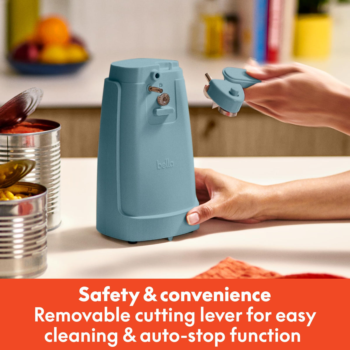 Bella electric can opener with built-in knife sharpener for added versatility