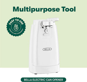 BELLA electric can opener magnetic lid holder helps keep counters tidy.