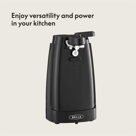 BELLA electric can opener features magnetic lid holder for mess-free operation.
