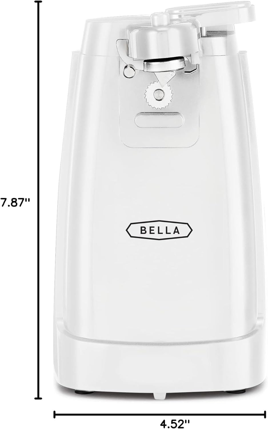 BELLA electric can opener with removable cutting lever for easy cleaning after use.