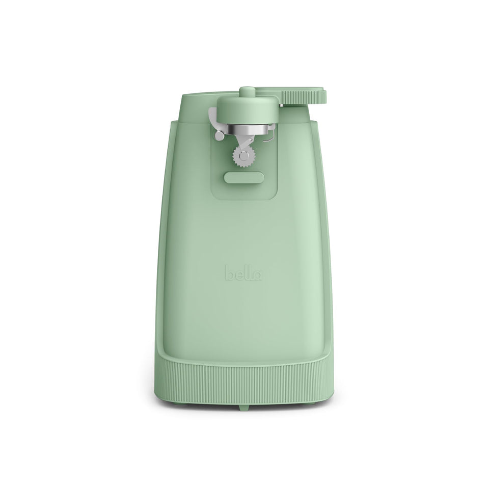 BELLA electric can opener in seaglass opens cans effortlessly