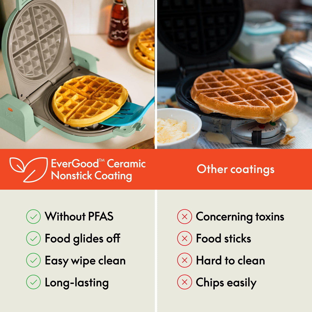 Bella EverGood ceramic nonstick coating enables easy release and cleanup