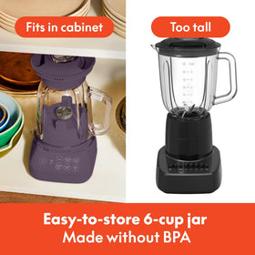 Bella Flip and Store blender lid with measuring cap enables precise ingredient additions.