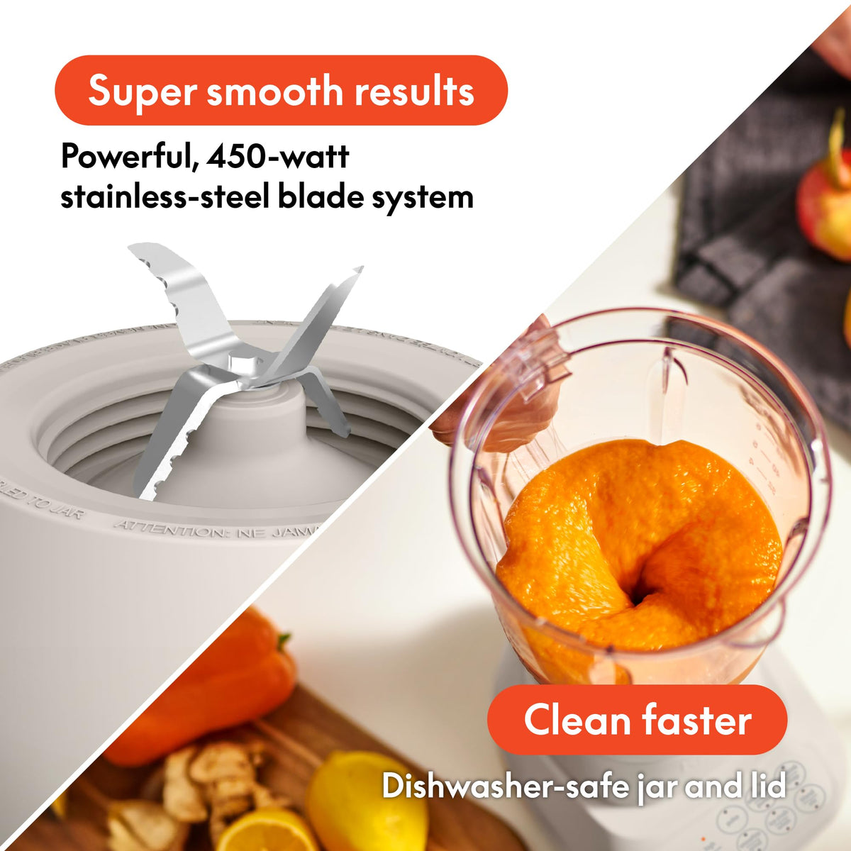 BELLA Flip & Store blender tilting jar demonstrates cabinet storage.