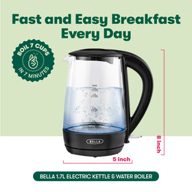 BELLA glass kettle with blue LED lighting during heating