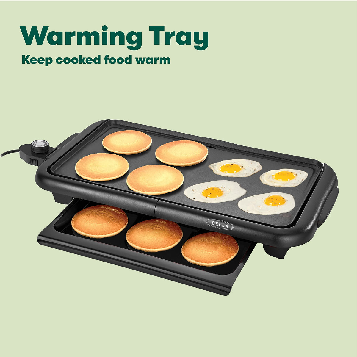 BELLA griddle with adjustable temperature dial for precise control during cooking.