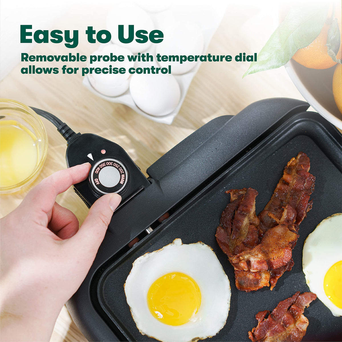 BELLA warming tray keeps breakfast warm until serving.