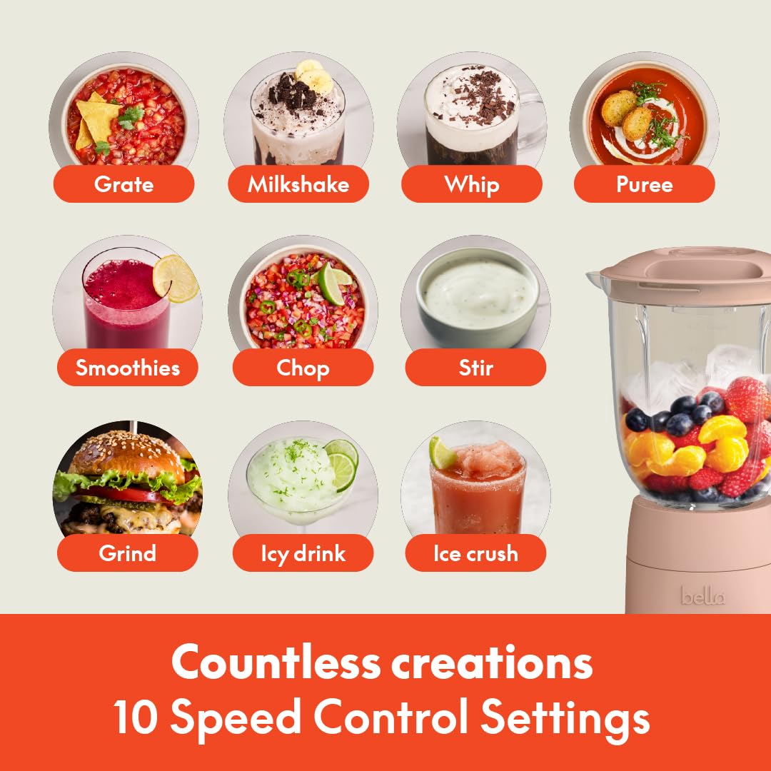 BELLA lid with filler-cap allows adding ingredients mid-blend without spills.