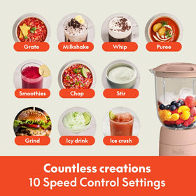 BELLA lid with filler-cap allows adding ingredients mid-blend without spills.
