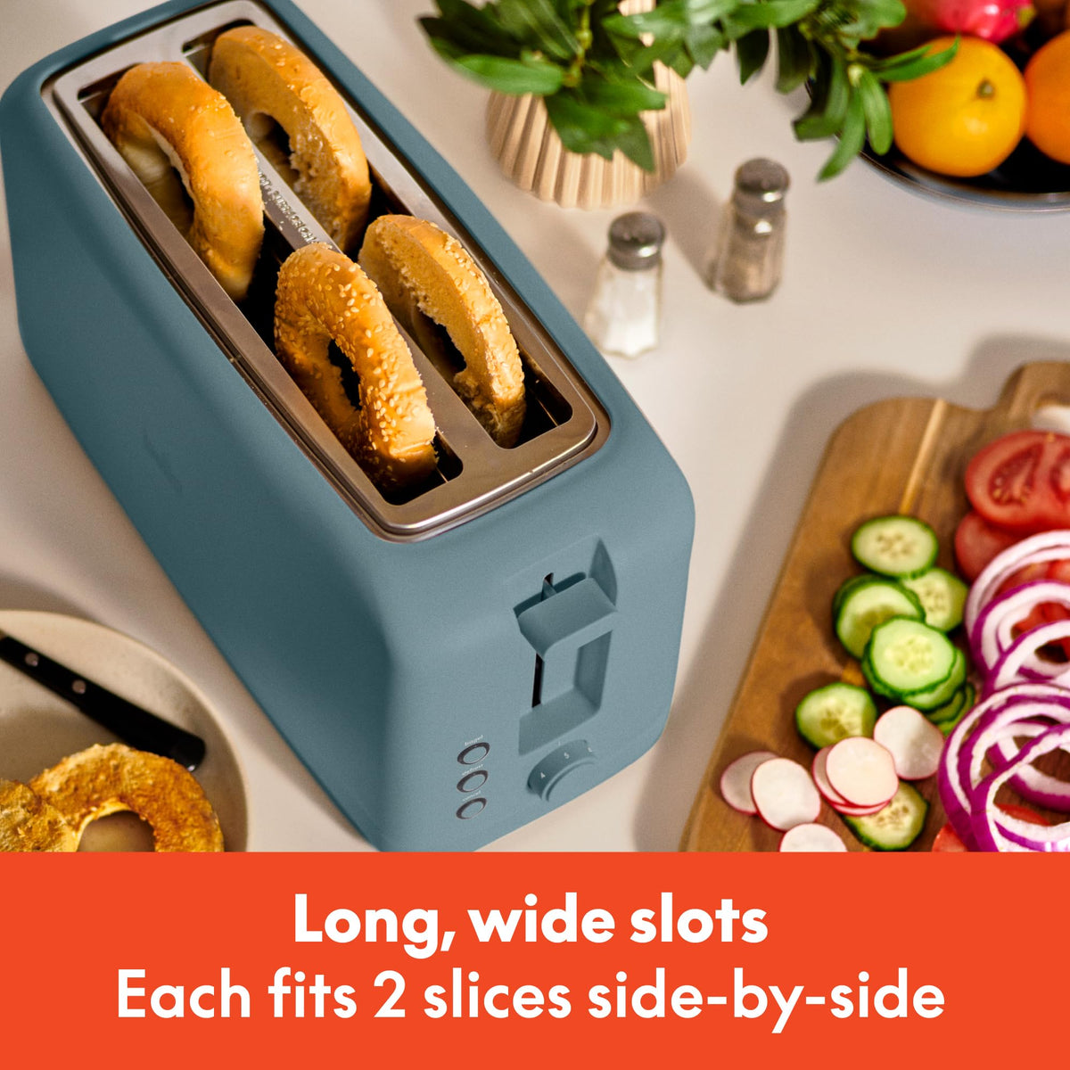 BELLA long-slot toaster with 10-inch opening, perfect for sourdough boules and baguettes.