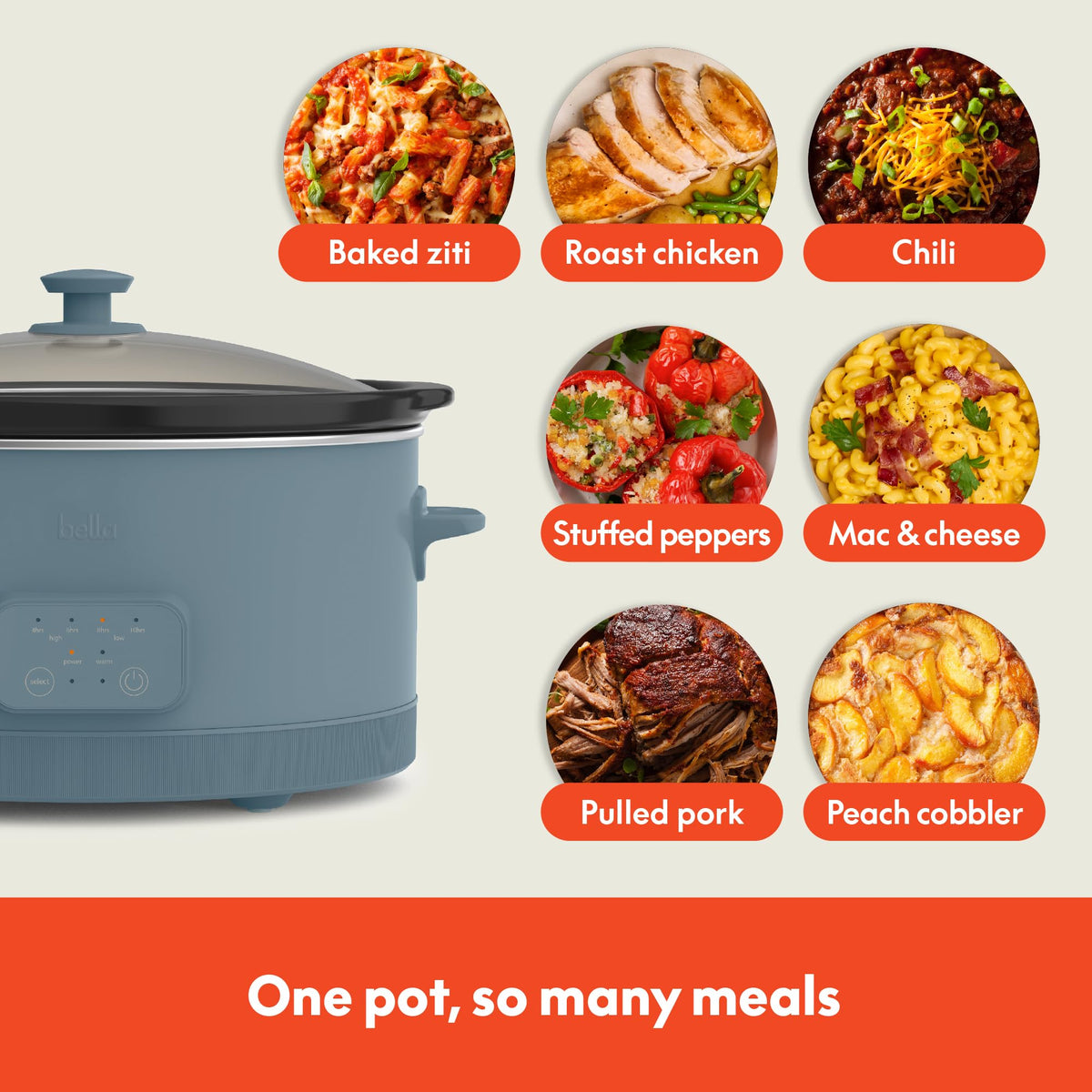 BELLA adjustable low-high-warm settings image enabling precise cooking