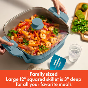 Bella Make & Take electric skillet showing 12-inch square cooking surface