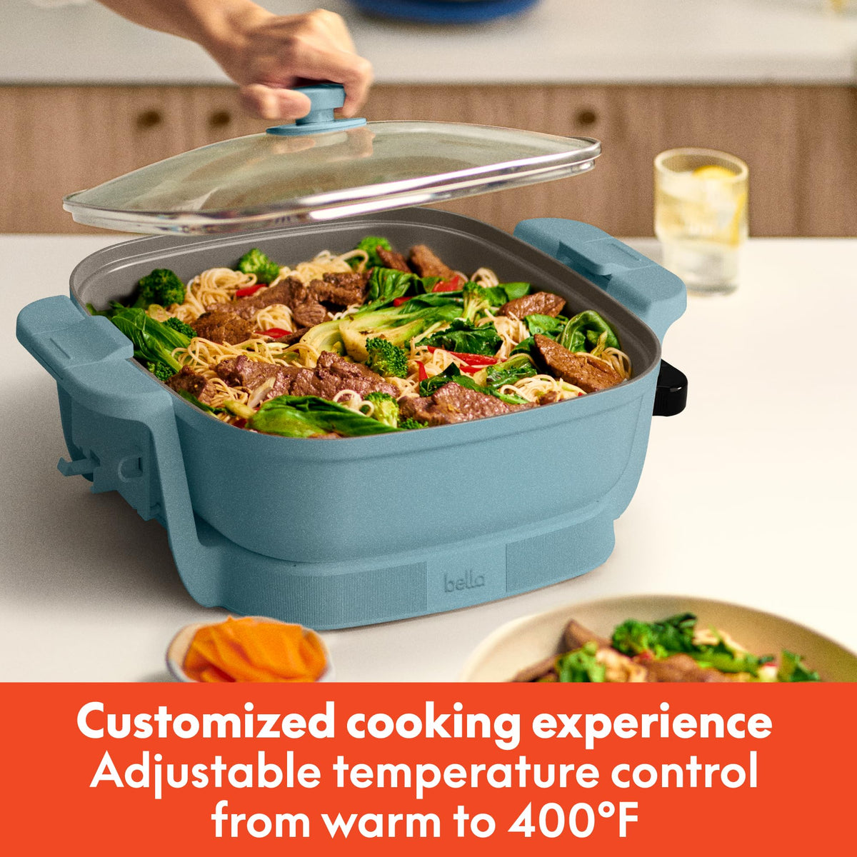 Bella Make & Take electric skillet cast aluminum base for even heating