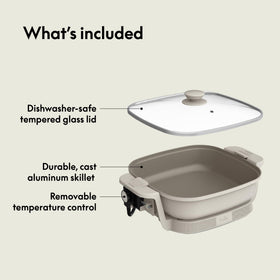 BELLA Make & Take electric skillet built-in cord wrap for tidy storage.