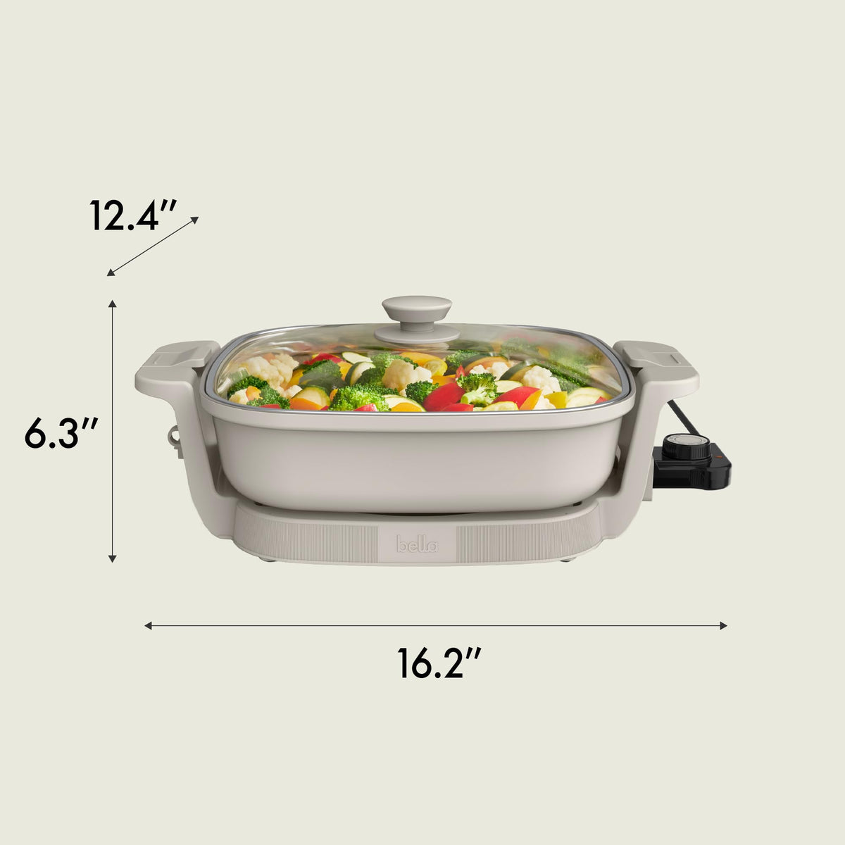 BELLA Make & Take electric skillet inverted-lid design for secure transport.