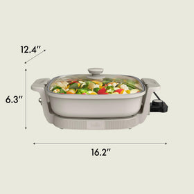 BELLA Make & Take electric skillet inverted-lid design for secure transport.