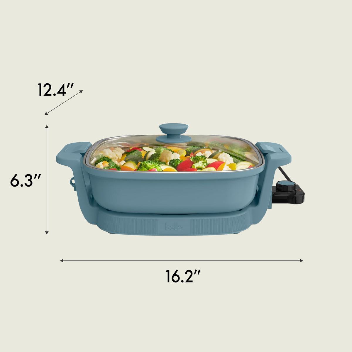 Bella Make & Take electric skillet sturdy lid clamps prevent spills during transport