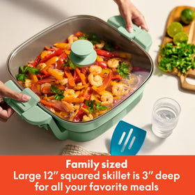 Bella Make & Take lid inverted for space-saving storage and cabinet efficiency