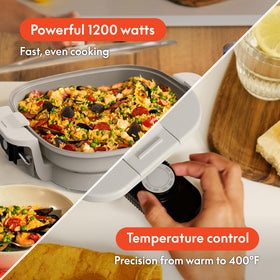 BELLA Make and Take XL skillet with adjustable heat up to 400F.