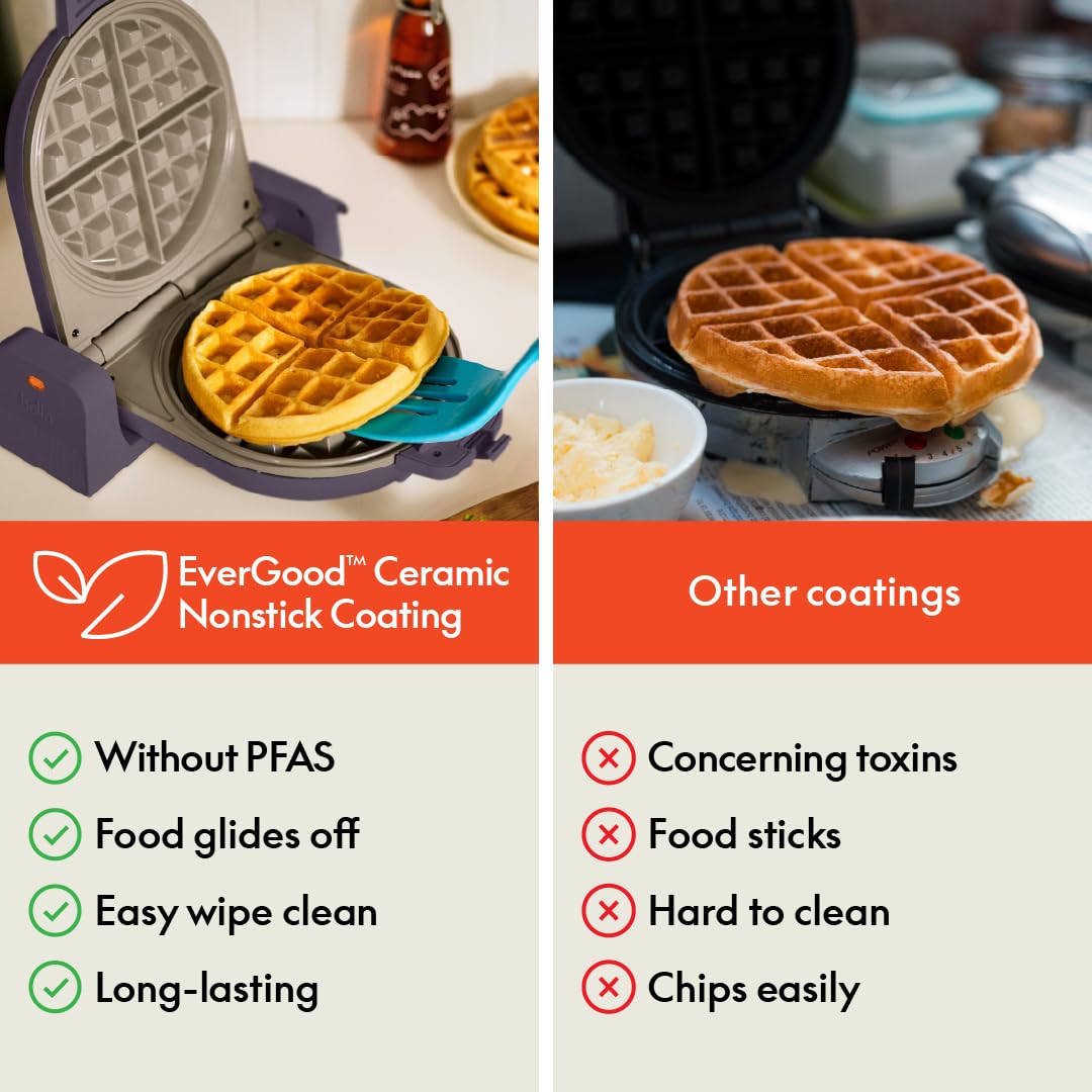Ready indicator light helps time waffles perfectly.