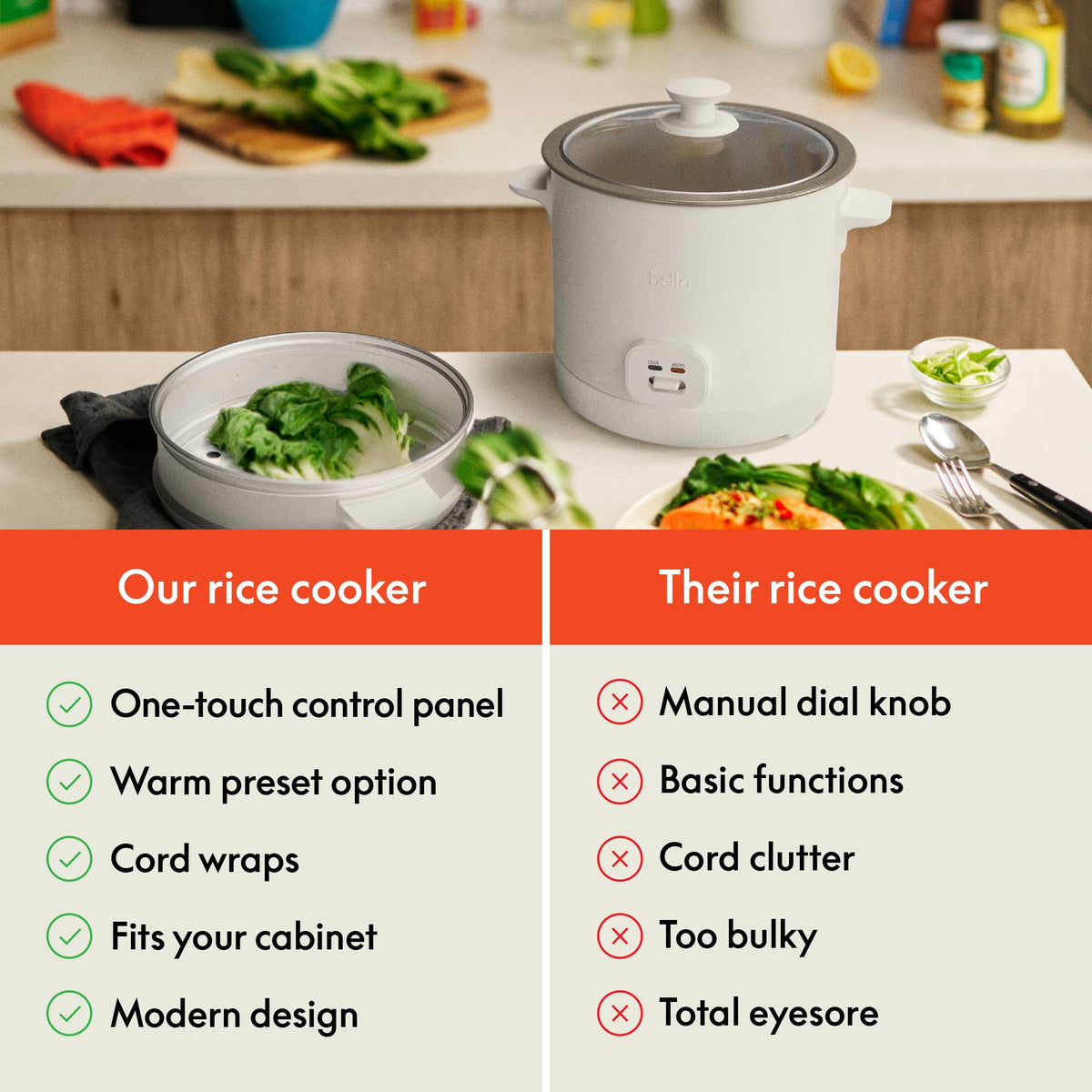 BELLA removable nonstick bowl for easy cleanup.