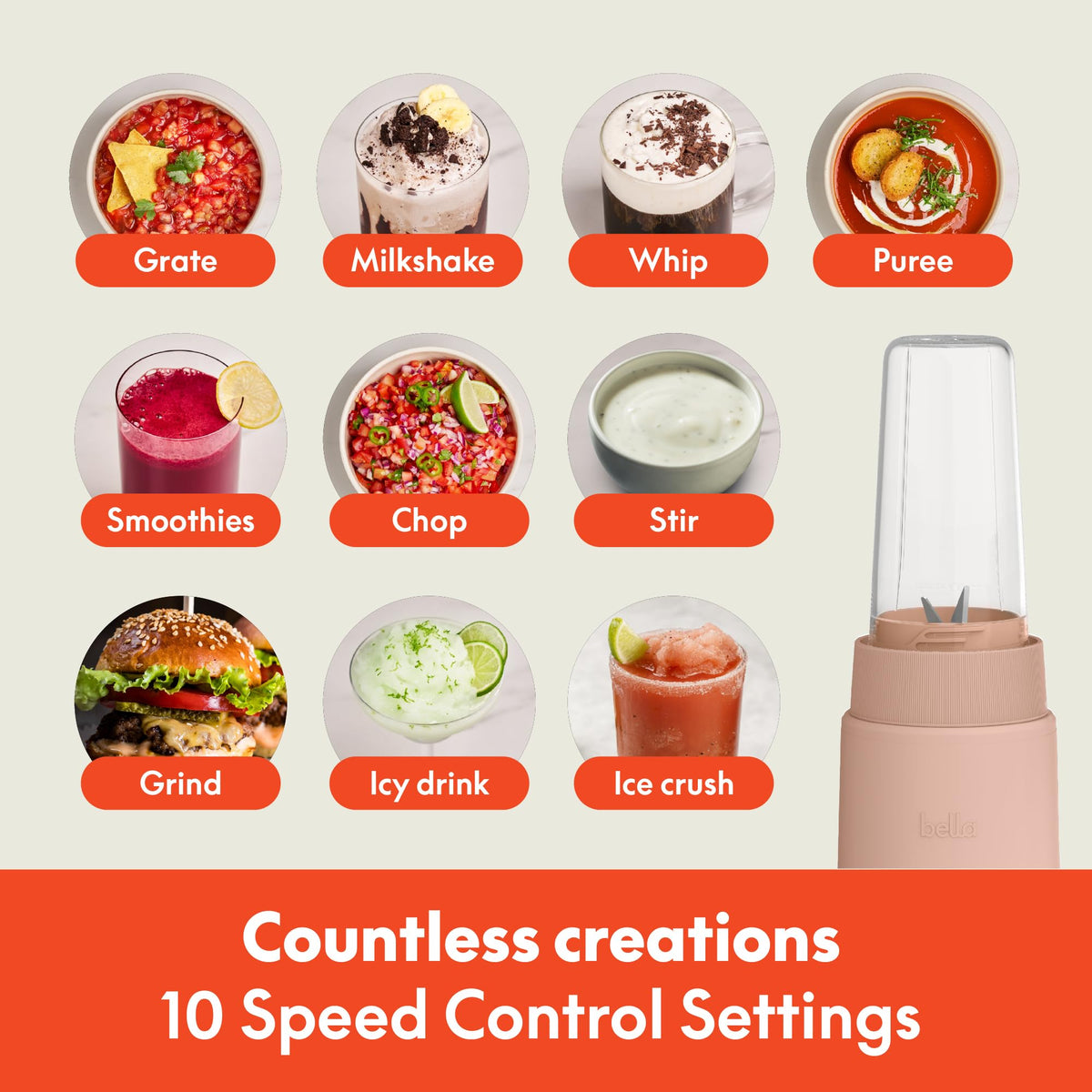 Bella Rocket Blender lids illustrate secure sealing for portable smoothies.