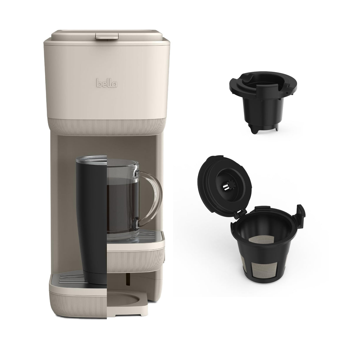 BELLA single-serve coffee maker front view on counter for quick mornings