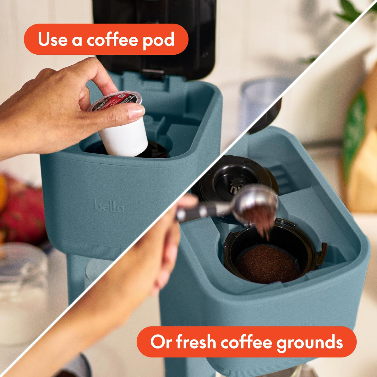 Bella single-serve coffee maker Oatmilk color fits small kitchens